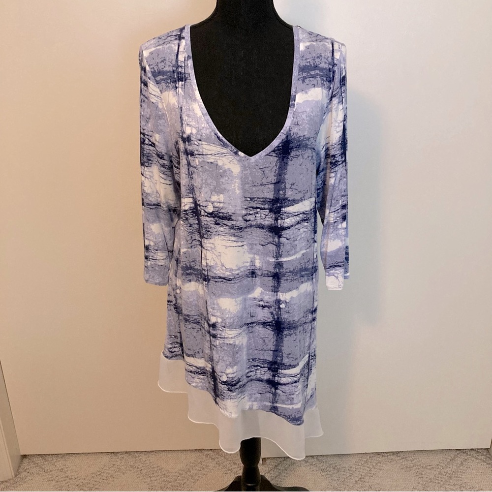 Rose & Olive Long Asymmetrical Tunic Tie Dye Sheer Hemline Size 1X